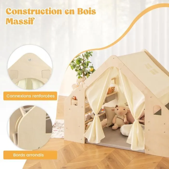 Tente de Jeu COSTWAY 6 en 1 : Tableau noir, Bac de Rangement,Tapis de Jeu, Ensemble Table et Chaises, pour 5 - 6 Enfants